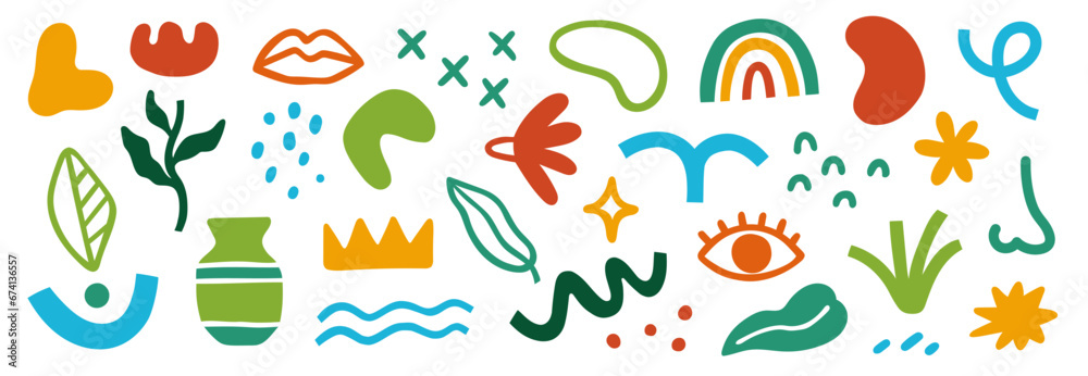 Aufkleber abstract blob shape doodle set element. geometric abstract flower, blob face, organic doodle modern 
