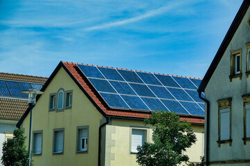 solar panels on roof , image taken in north germany, europe - 674136542