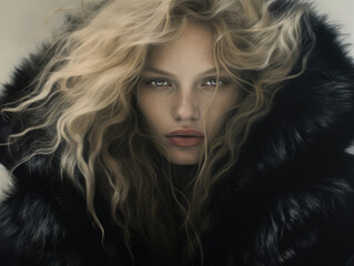 Fototapeta premium Portrait of a beautiful woman in an old-fashioned style. Women's fashion and beauty.