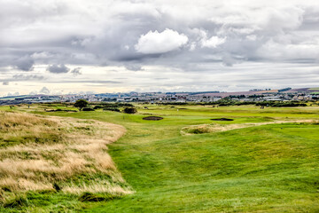 St Andrews, Scotland - September 22, 2023: Landscape views of the Jubilee Golf Course, a public course in St Andrews Scotland

