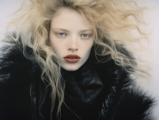 Fototapeta premium Portrait of a beautiful woman in an old-fashioned style. Women's fashion and beauty.