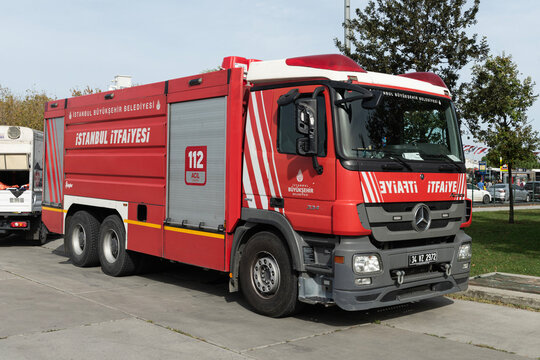 ISTANBUL, TURKEY - NOVEMBER 7, 2023: Fire Truck parked in Yenikapı park area.