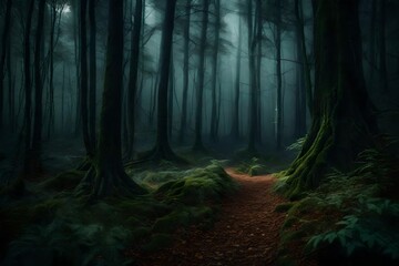 path in the woods generated by AI technology	