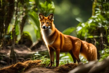 red fox in the woods generated by AI technology	
