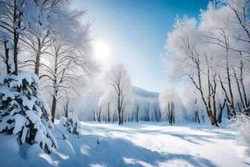 winter landscape with trees and snow generated by AI technology	