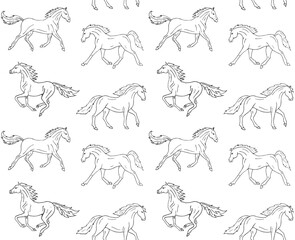 Obraz premium Vector seamless pattern of hand drawn sketch doodle horses isolated on white background