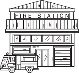 Firefighter Station Isolated Coloring Page 