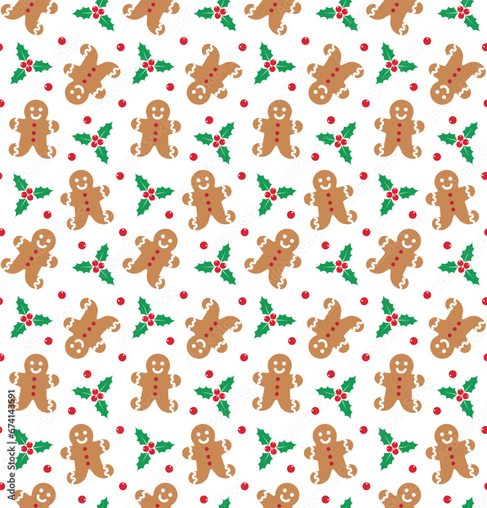 Canvas Prints Vector seamless pattern of flat Christmas ginger bread man cookie isolated on white background