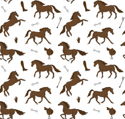 Vector seamless pattern of hand drawn sketch doodle horses isolated on white background