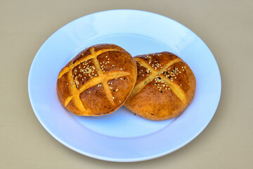 Turkish pastry product , tasty pogaca. Turkish Pastries; pogaca, borek, acma, ay coregi at patisserie showcase.
