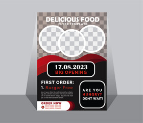 Fast food restaurant business marketing flyer design. food banner template design with abstract background. Fresh pizza, burger & etc.