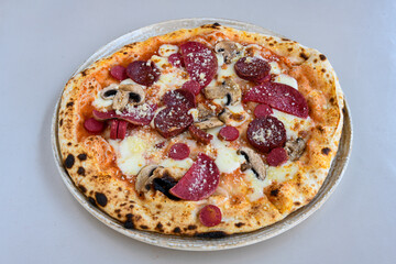 Delicious mixed pizza with rich content. Menu concept of choice and diversity. Pepperoni, Formaggi, Veggie, Karisik pizza