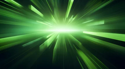 Foto op Plexiglas High-speed green light burst, abstract representation of motion and energy with dynamic streaks. © Jan