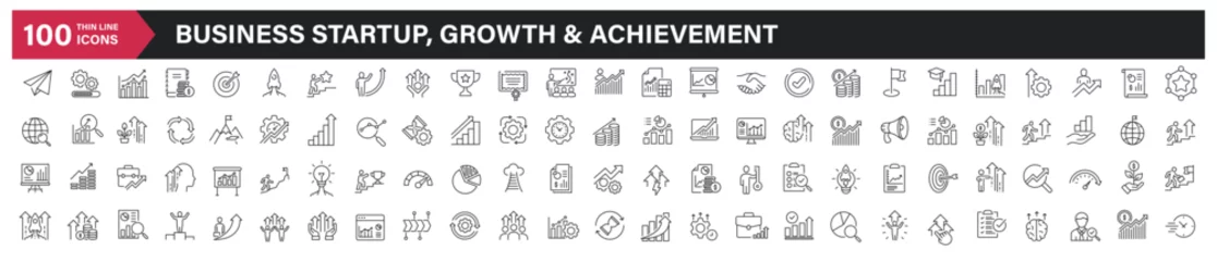 Tuinposter Business startup, growth and achievement line icons. Editable stroke. For website marketing design, logo, app, template, ui, etc. Vector illustration. © Abbasy  Kautsar
