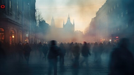 Riots on the streets. Abstract blurred background. - obrazy, fototapety, plakaty
