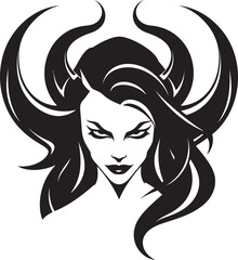 Elegant Black Logo Beautiful Female Demon Vector Icon Vector Artistry Enchanting Demon Emblem in Black
