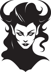 Mystical Seductress Beautiful Female Demon Emblem Black Beauty Tempting Demon Logo Design