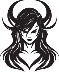 Black Beauty Tempting Demon Logo Design Exquisite Devilish Art Demon in Black Vector