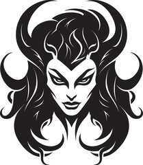 Elegant Eruption Beautiful Female Demon Logo Iconic Temptress Unleashed Black Emblem Design