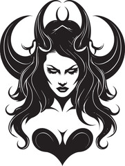 Black and Seductive Devilish Demon Vector Majestic Enchantment Beautiful Female Demon Logo
