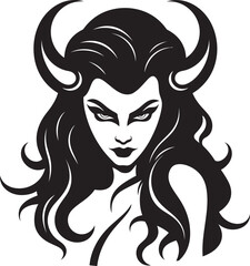 Sinful Seductress Beautiful Demon Logo Design Mystical Temptation Black Logo with Tempting Demon