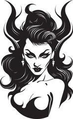 Mystical Temptation Black Logo with Tempting Demon Dark Elegance in Black Iconic Sinful Demon Vector