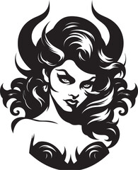 Sensual Temptress Unveiled Beautiful Female Demon Black Temptation Devilish Logo Design with Seductive Beauty