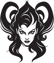 Dark Enchantment Black Logo with Iconic Sinful Demon Sinful Temptress Enigmatic Demon Emblem Design