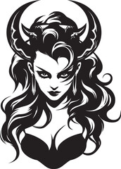 Mystical Allure Unveiled Devilish Charm in Black Vector Dark Enchantment Black Logo with Iconic Sinful Demon