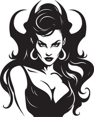 Sinful Temptress Enigmatic Demon Emblem Design Seductive Beauty Unveiled Elegant Enigma with Beautiful Female Demon