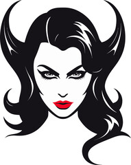 Seductive Beauty Unveiled Elegant Enigma with Beautiful Female Demon Sultry Seduction in Black Iconic Temptation Logo