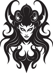 Mystical Allure Beautiful Female Demon Icon in Vector Sinful Temptation Redefined Enigmatic Logo