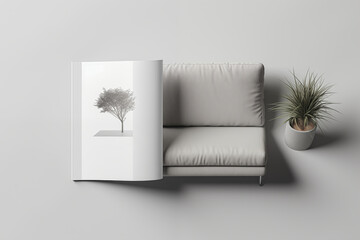 Gray minimal horizontal magazine cover layout for upholstered furniture and home interior design