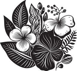 Exotic Beauty Unveiled Black Logo with Botanical Florals Tropical Serenity Vector Icon in Black