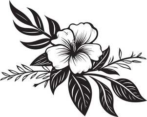 Black and Bold Botanical Floral Vector Emblem Iconic Paradise Black Logo with Exotic Floral