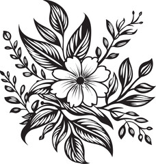 Black Beauty Exotic Floral Logo Mastery Exquisite Island Art Floral Design in Black Vector