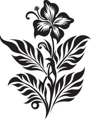 Botanical Paradise Black Logo with Tropical Florals Island Escape Vector Icon in Black