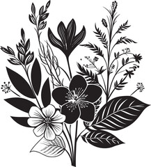 Black Beauty Exotic Floral Logo Mastery Exquisite Island Art Floral Design in Black Vector