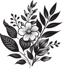Iconic Paradise Black Logo with Exotic Floral Lush Botanical Beauty Black Floral Logo Vector Icon