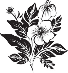 Exquisite Island Art Floral Design in Black Vector Botanical Paradise Black Logo with Tropical Florals