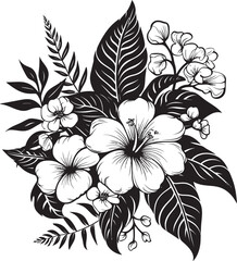 Exotic Beauty Unveiled Black Logo with Botanical Florals Tropical Serenity Vector Icon in Black