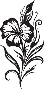 Botanical Paradise Black Logo with Tropical Florals Island Escape Vector Icon in Black