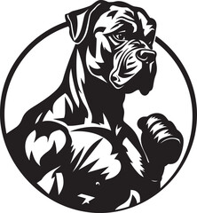 Athletic Elegance in Monochrome Black Vector Icon Vector Artistry Redefined Sporting Boxer Dog Emblem