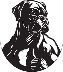 Sporty Spirit Unveiled Black Logo with Boxer Mascot Mighty Muscle Vector Icon in Black