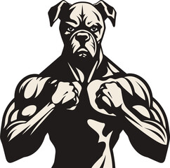 Boxer Power Black Logo Design with Dog Icon Black and Bold Boxer Dog Vector Mascot