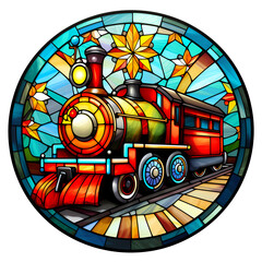 Fototapeta premium Locomotive on Stained Glass Window Clipart Illustration