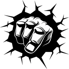 Impactful Expression Vector Icon in Black Vector Artistry Unveiled Fist through Cracked Wall