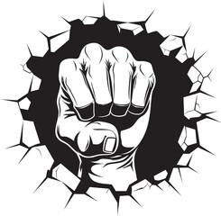 Iconic Force Unleashed Black Emblem Design Black and Dynamic Fist Breaking Wall Vector
