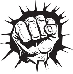 Epic Black Logo Cartoon Punching Fist through Cracked Wall Vector Punch Fist Breaking Through the Wall Icon