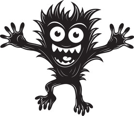 Monstrous Fun Cartoon Creature in Black Vector Beastly Charm Black Logo with Cartoon Monster